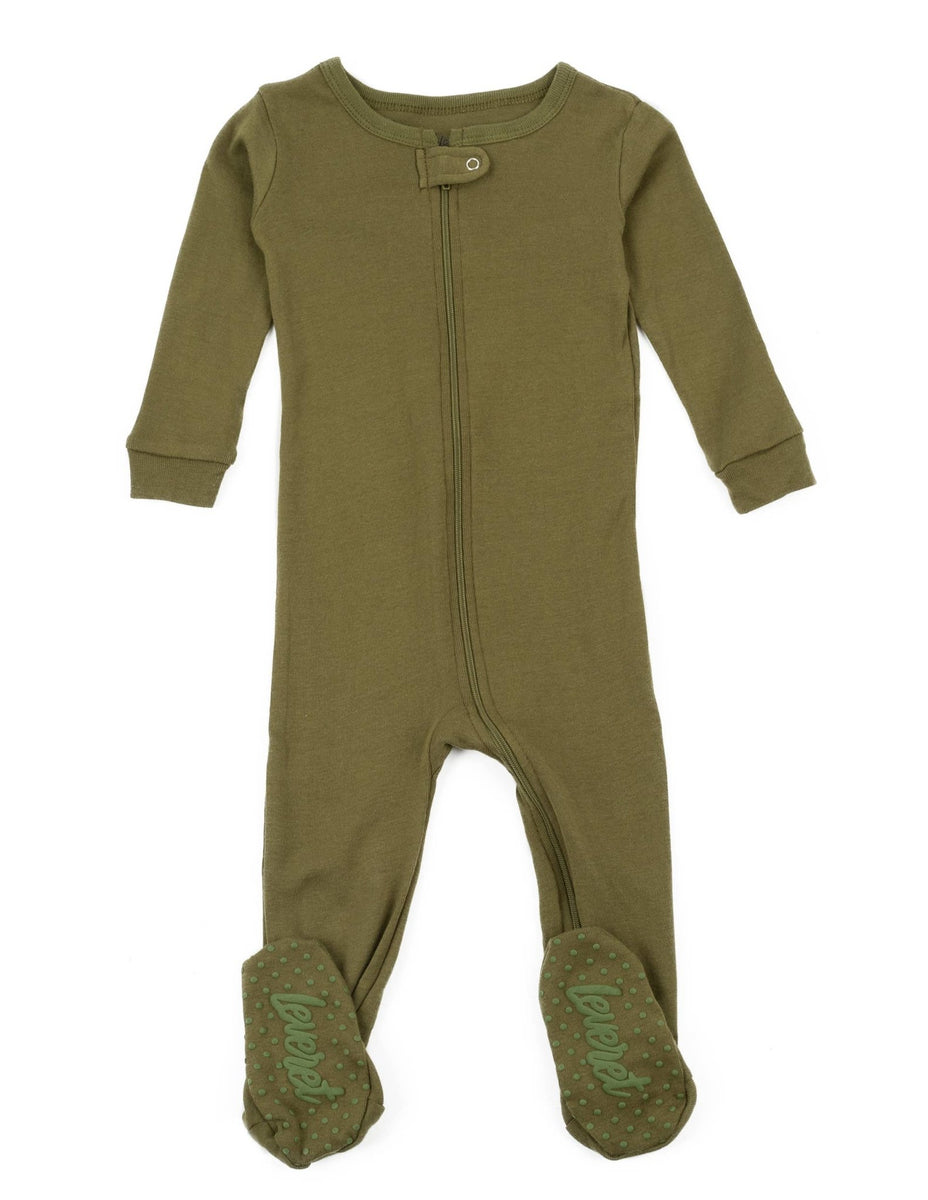 Kids Footed Cotton Pajama Solid Olive – The Baby Gift People