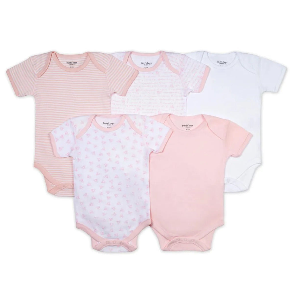 Bee Essentials Organic Short Sleeve Blossom Baby Bodysuits 5 Pack-Baby One-Pieces-The Baby Gift People