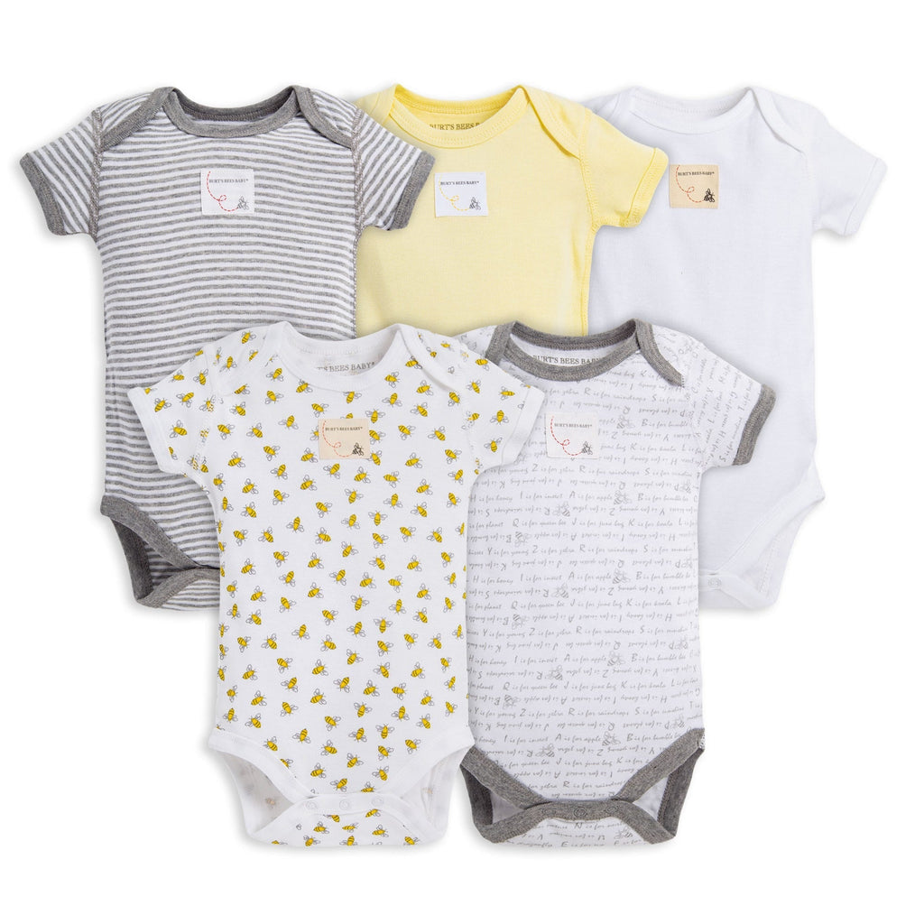 Bee Essentials Organic Short Sleeve Sunshine Baby Bodysuits 5 Pack-Baby One-Pieces-The Baby Gift People