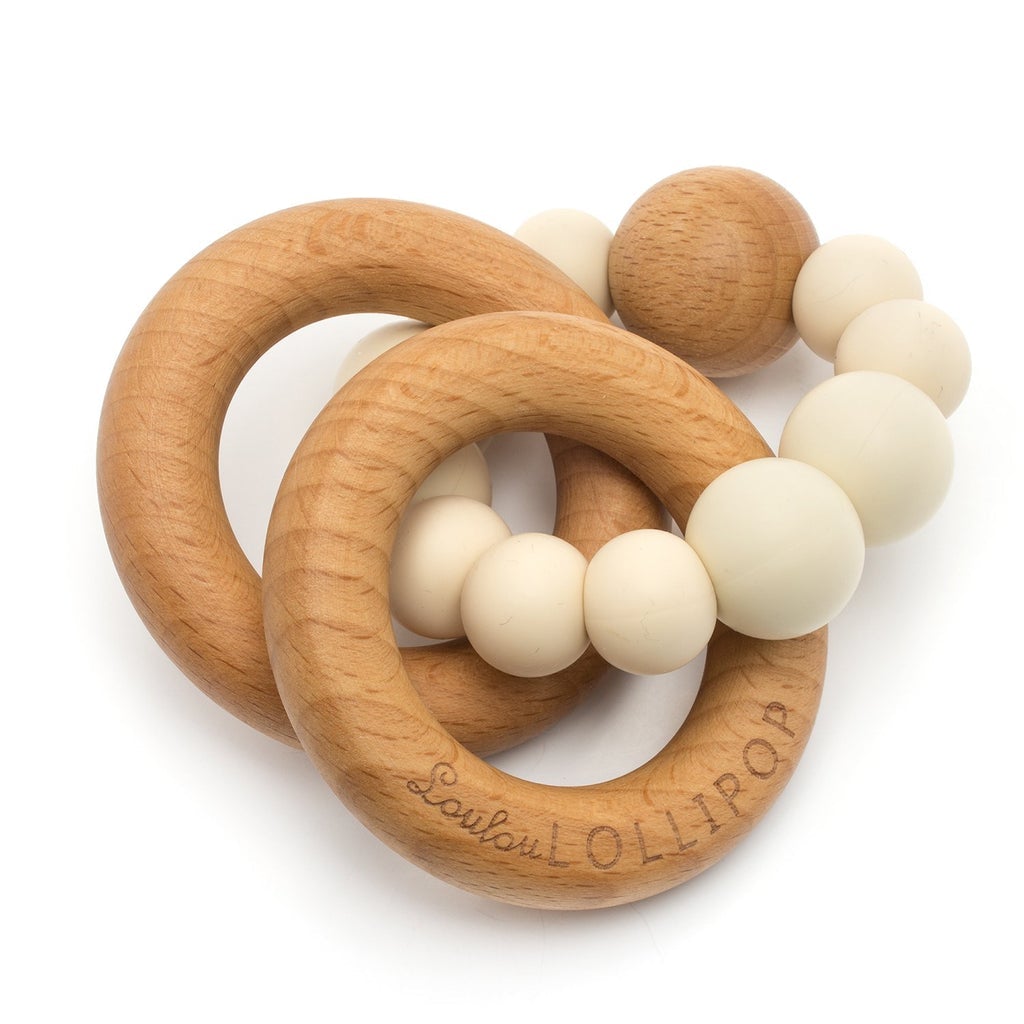 Bubble Silicone And Wood Teether - Beige-Pacifiers & Teethers-The Baby Gift People