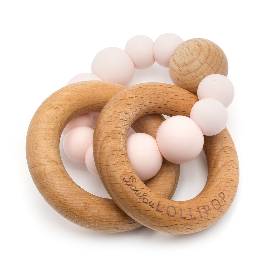 Bubble Silicone And Wood Teether - Pink Quartz-Pacifiers & Teethers-The Baby Gift People