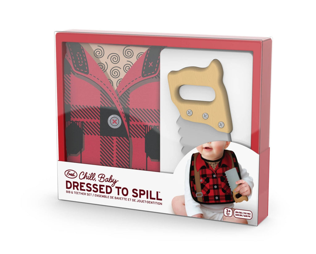 Chill Baby- Dressed To Spill- Bib & Teether Set- Lumberjack-The Baby Gift People