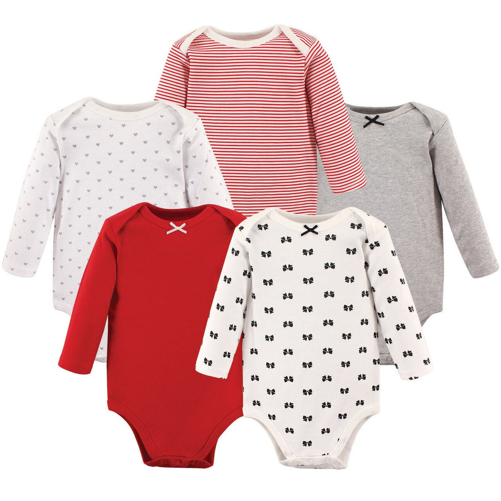 Long-Sleeve Bodysuits, 5-Pack, Bows-The Baby Gift People