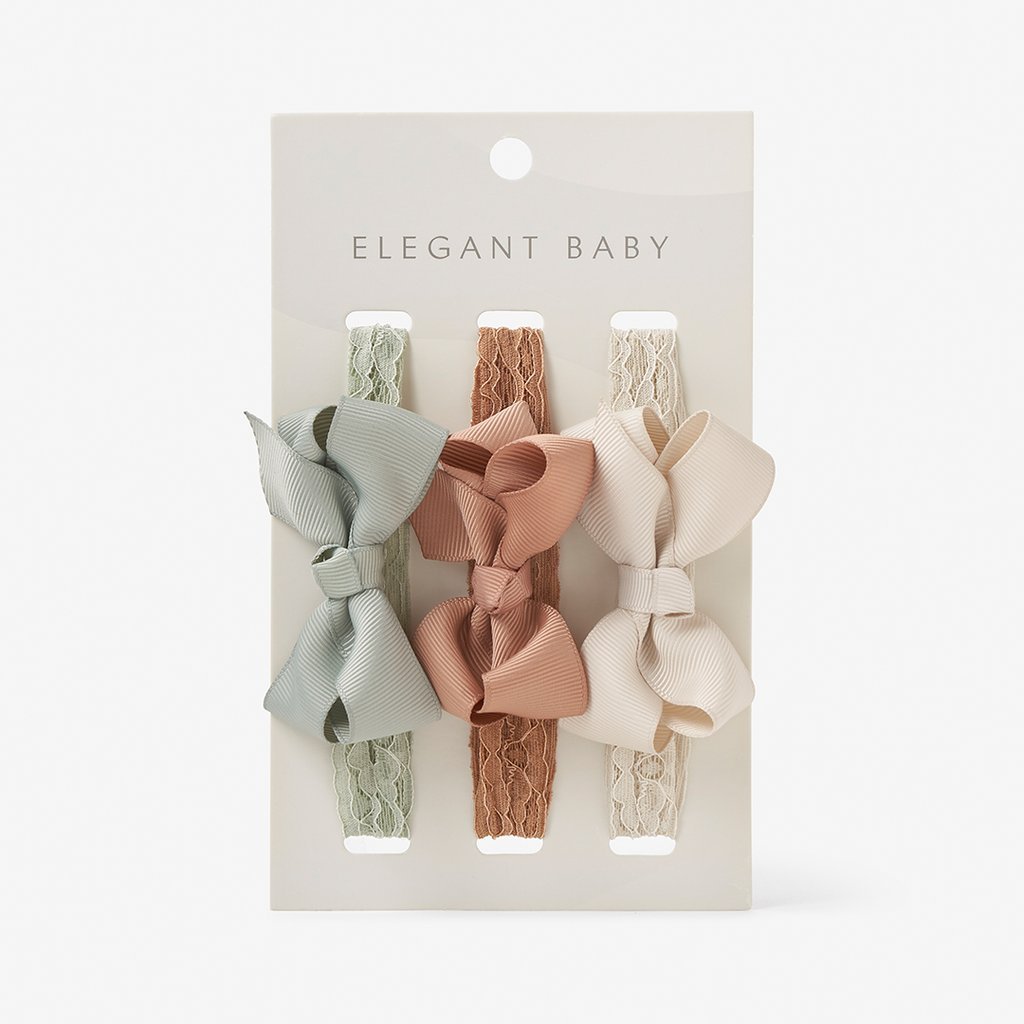 Neutral Lace Bow Baby Headband 3PK-Headbands-The Baby Gift People