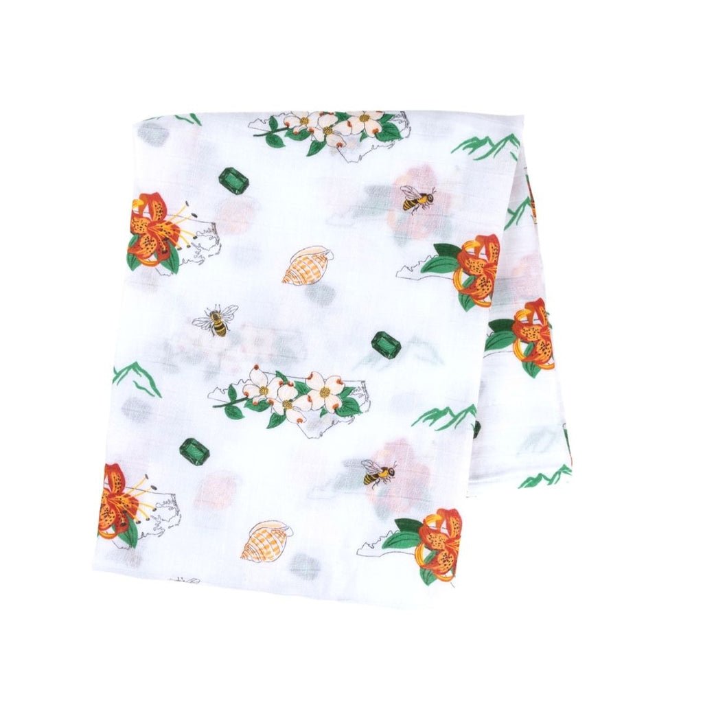 North Carolina Baby (Floral): Muslin Cotton Baby Swaddle-Swaddling Blankets-The Baby Gift People
