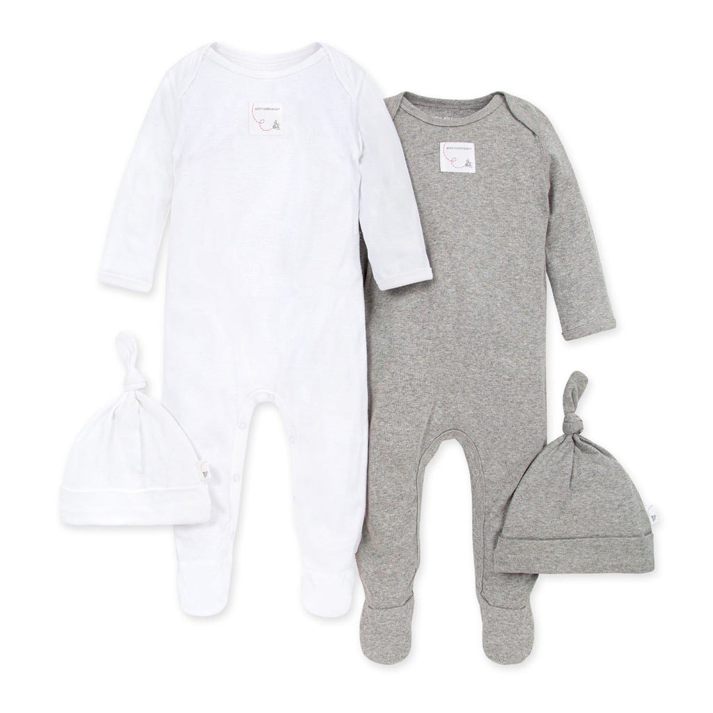 Solid Neutral Organic Baby Footie Jumpsuit & Hat Sets 2 Pack-Baby Pajamas-The Baby Gift People