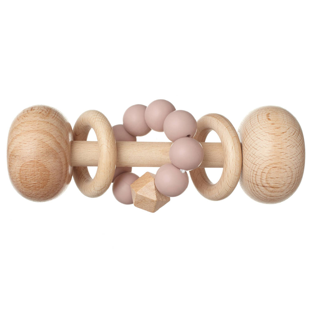 Wooden Rattle for Babies with Silicone Beads (Blush)-Pacifiers & Teethers-The Baby Gift People
